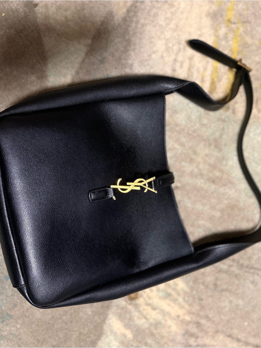 Saint Laurent Black Leather Shoulder Bag with Gold Hardware